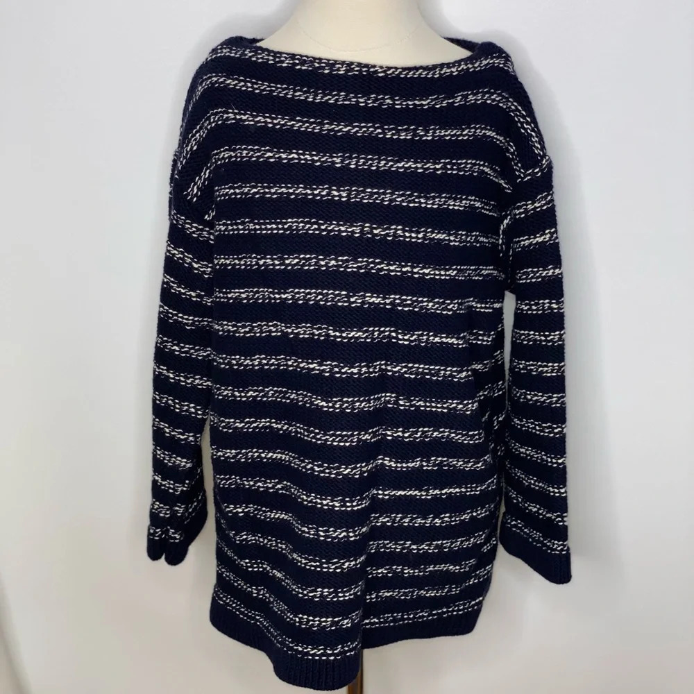Crewcuts girls blue white heavyweight striped boatneck sweater Sz 14